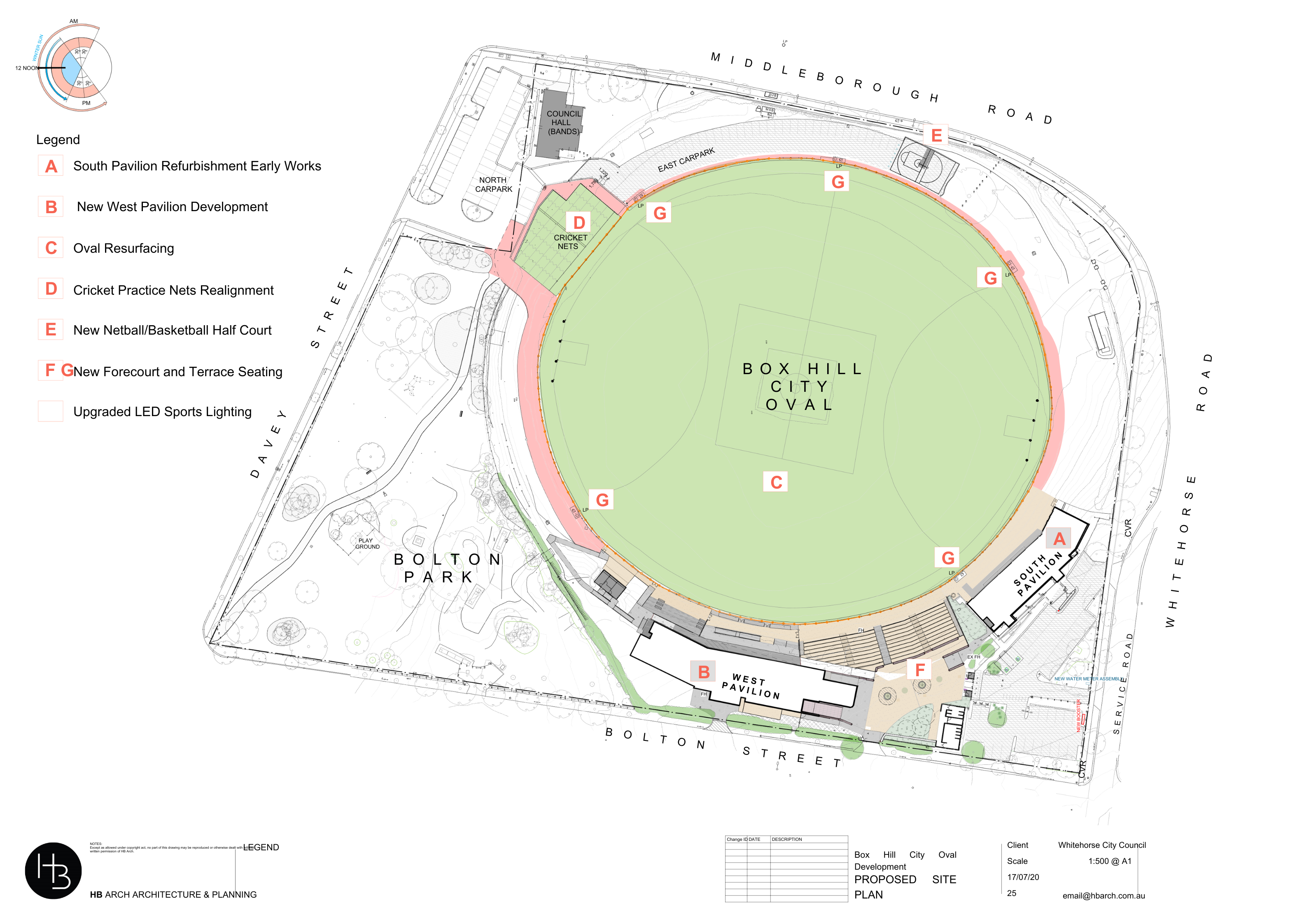 Architect plan of the Box Hill City Oval site