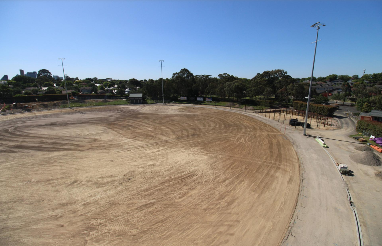 an aerial shot of a sports field being redeveloped