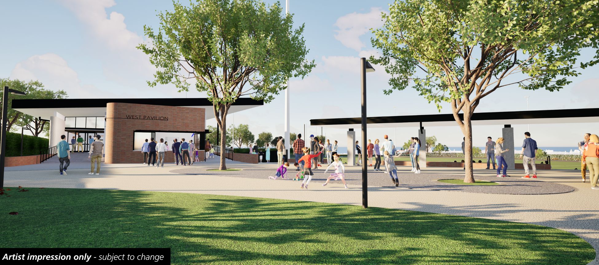 artists impression of the external facade of Box Hill City Oval 