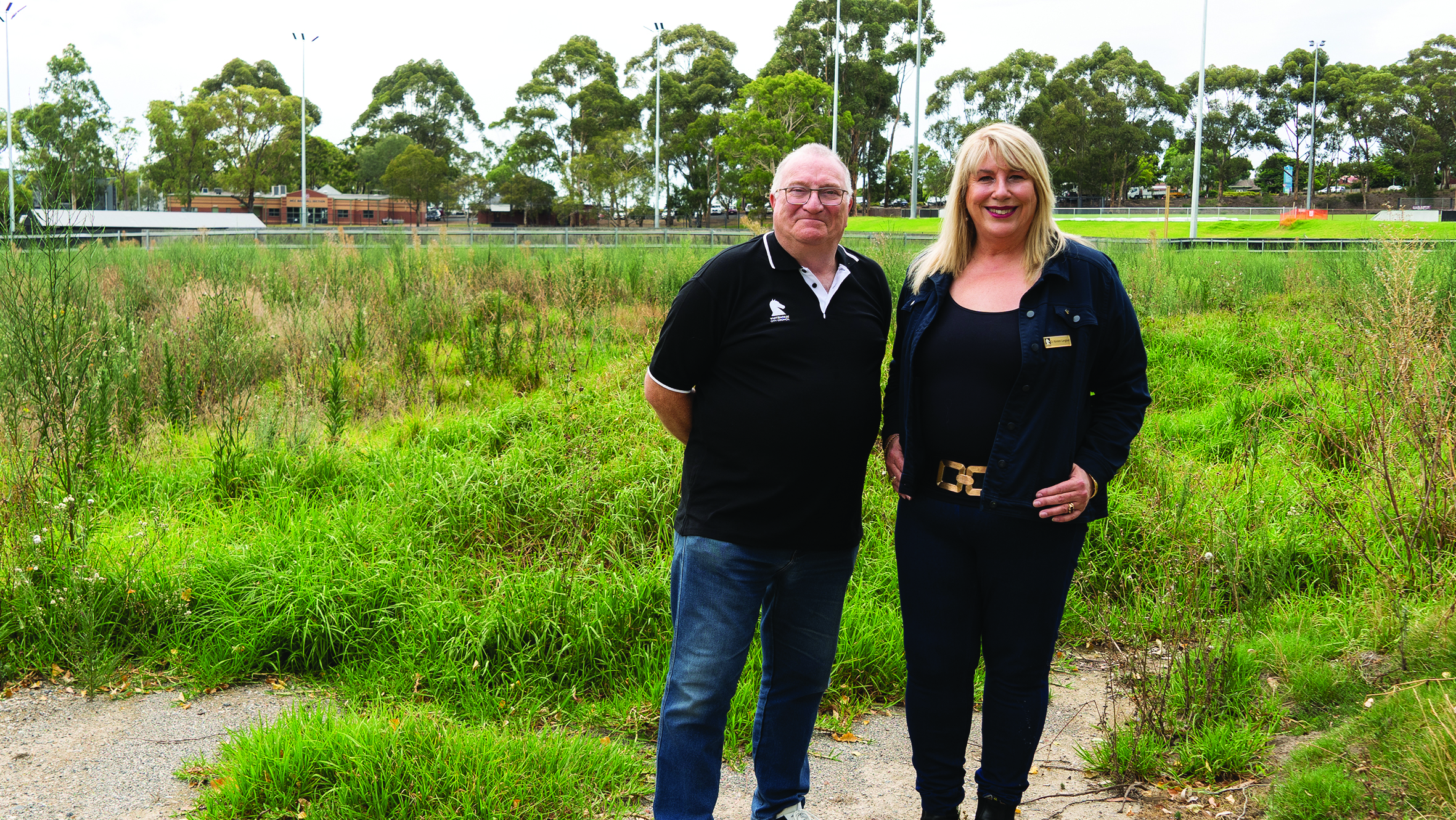 Cr Langford and Cr Allan standing in a reserve 