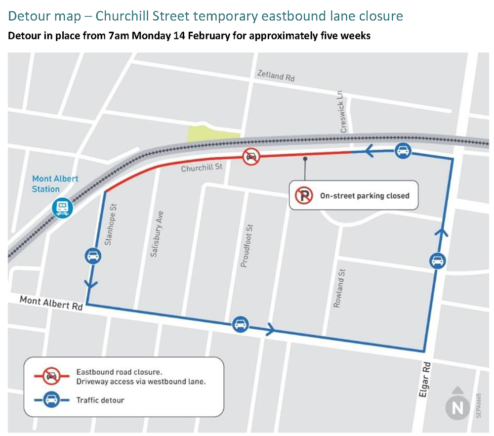 Creswick Lane and Churchill Street detour map
