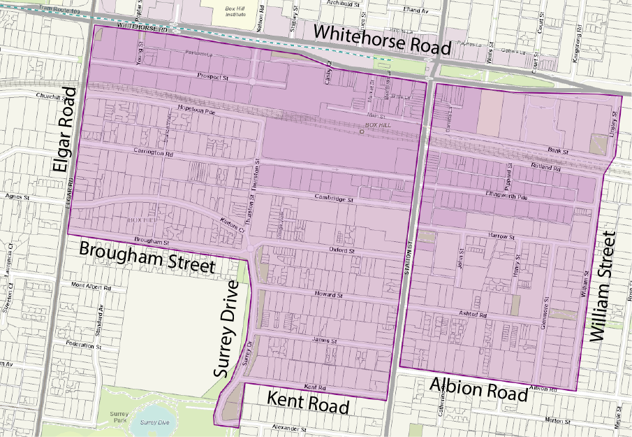 Map of 40km zone in Box Hill from July 2025