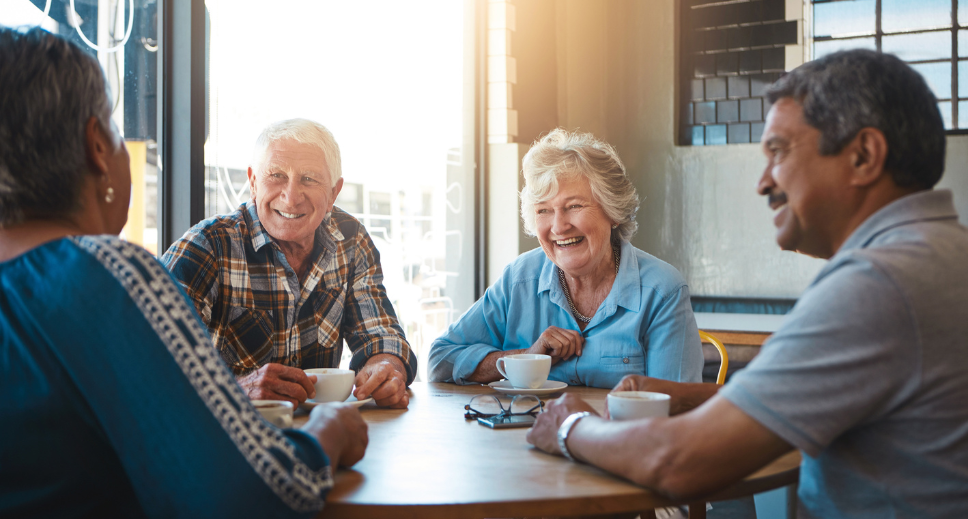 Older people - Having conversation with friends 