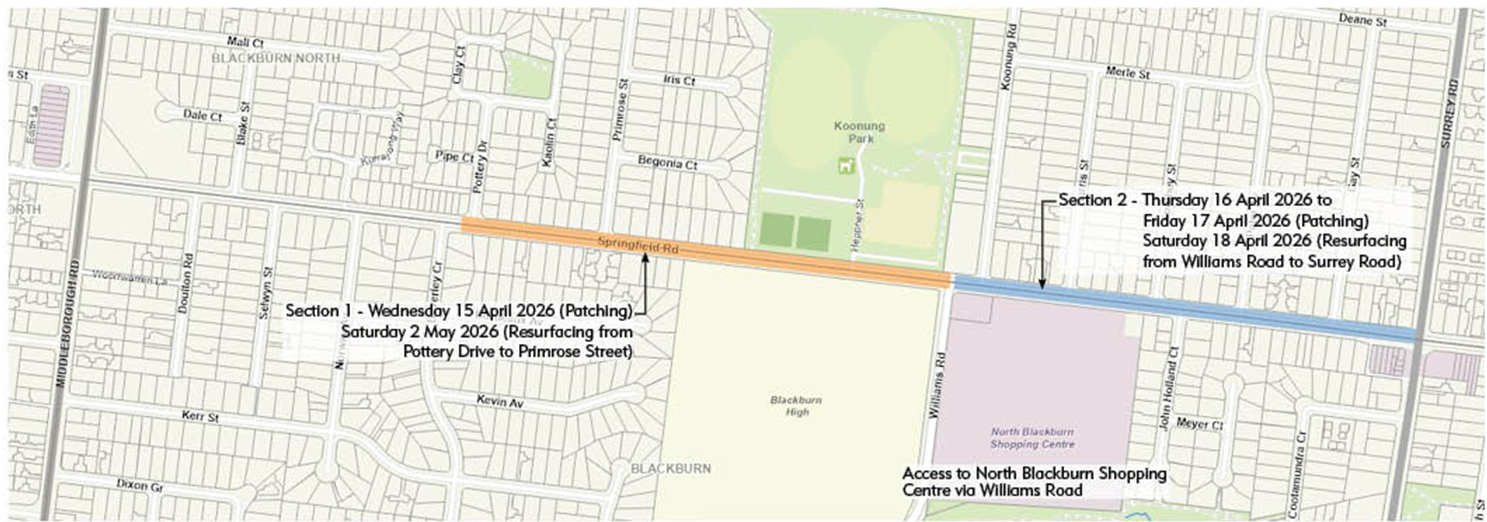 Map of Springfield Rd Road resurfacing