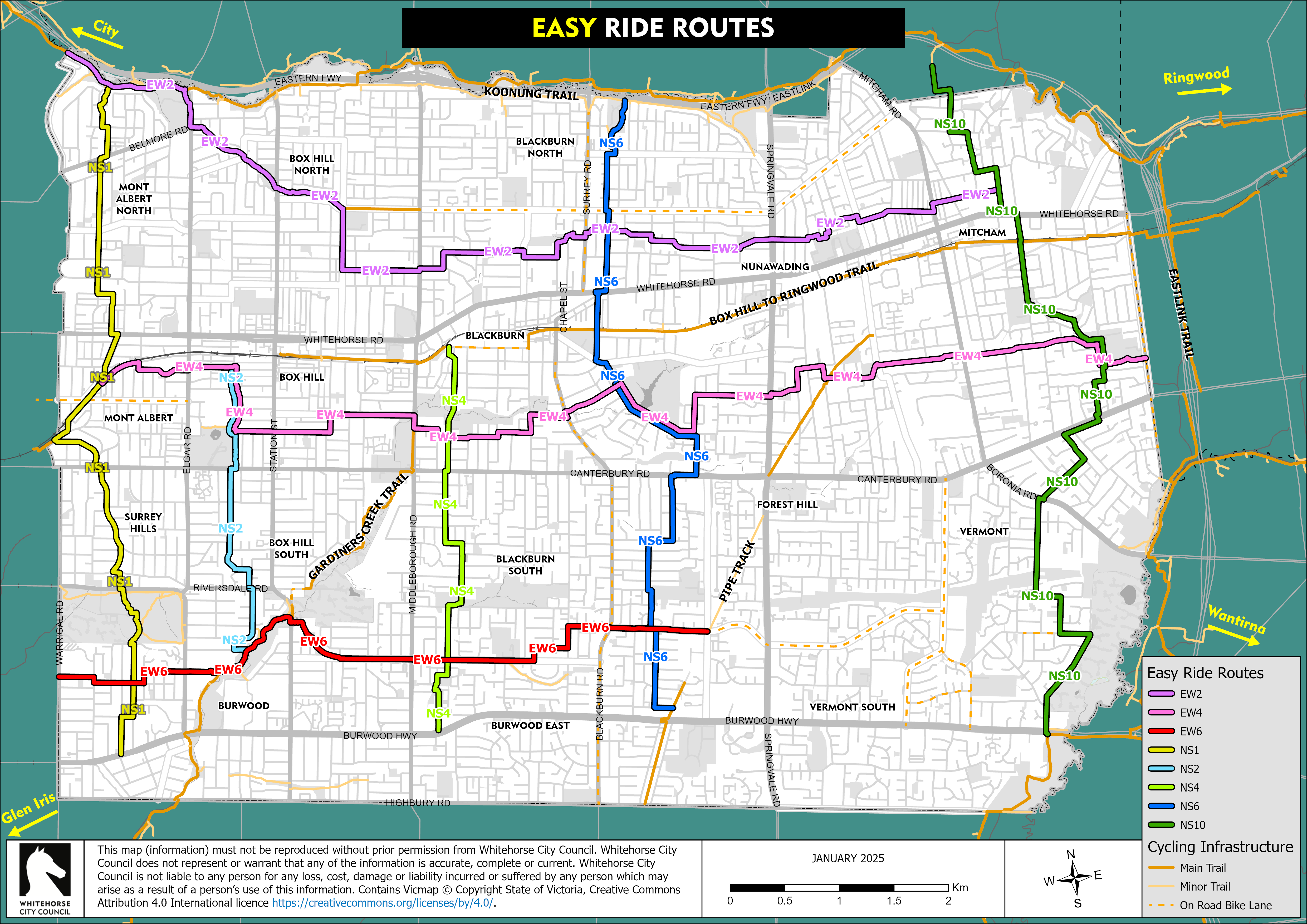 Whitehorse Easy Ride Routes Map January 2025