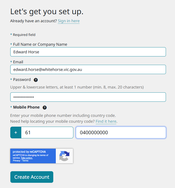 Enter name, email, password and phone number