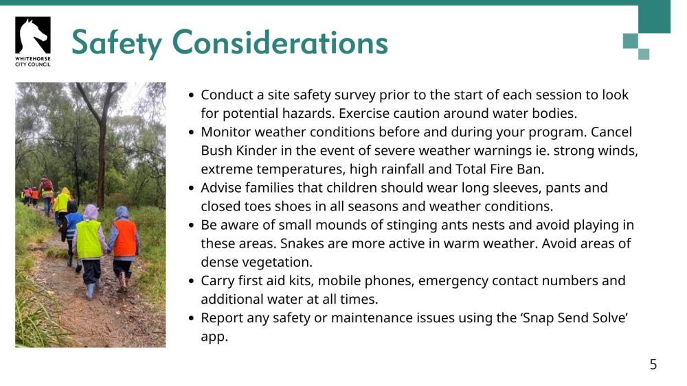 Bush Kinder in Whitehorse Guidelines pg4