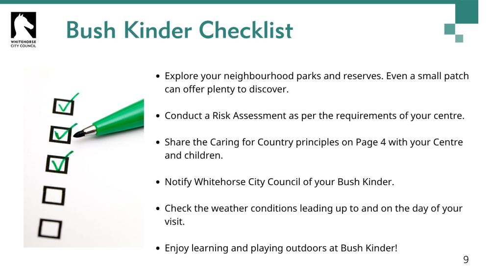 Bush Kinder in Whitehorse Guidelines pg9