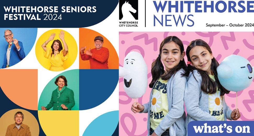 Seniors festival promo with older people and What's on in Whitehorse promo with 2 girls holding fairy floss