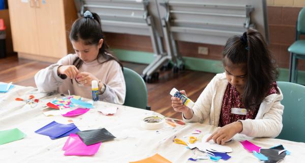 kids making dragon masks