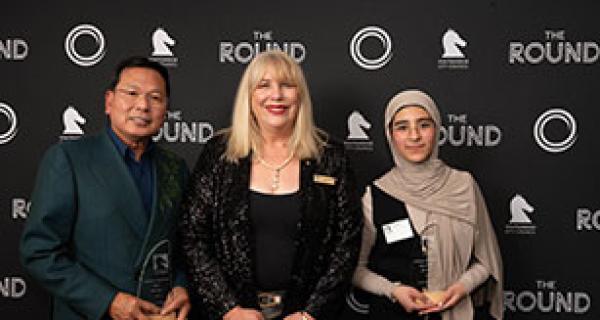 Dr Bruce Wong, Mayor Cr Kirsten Langford and Fatima Ali