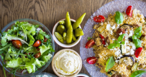 3 plates of colourful food