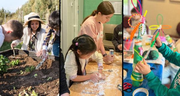 kids doing cooking and gardening