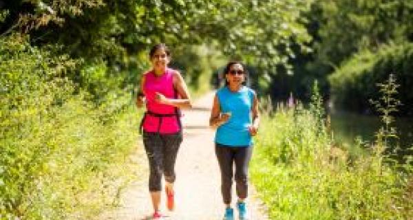 Two women running 