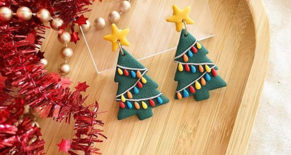 clay christmas tree earrings