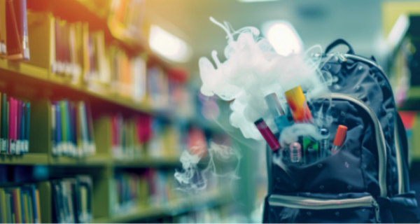 Vaping cloud spreading across a room from a backpack