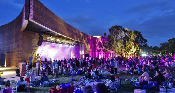 Group of people watching an outdoor concert 