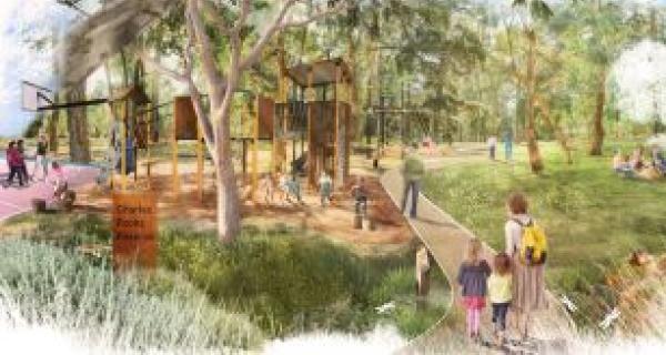 Render image of proposed improvements to Charles Rooks Reserve