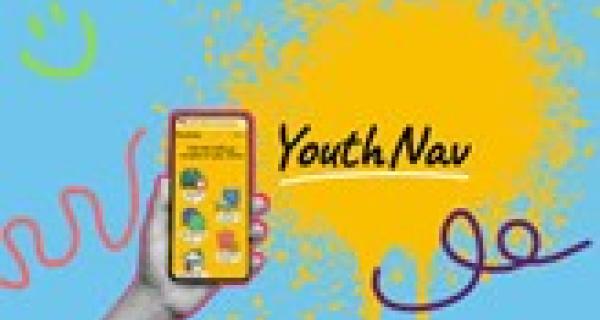 Logo of Youth Nav - a hand holding a mobile with resource content