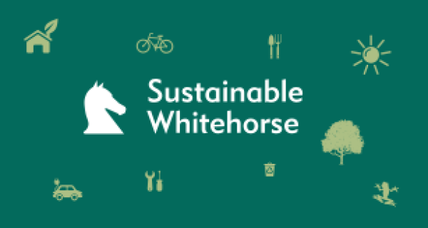 Sustainable Whitehorse with environmental icons