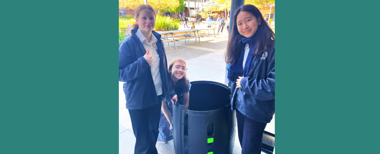 Box Hill High School students and compost bin