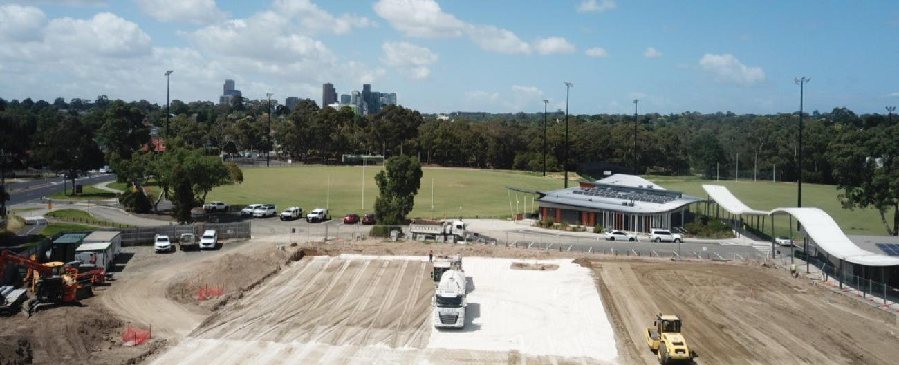 Elgar Park North East Oval construction of new sports field December 2024