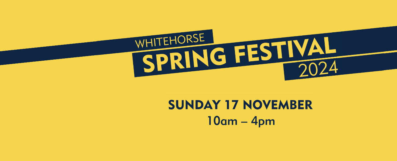 Yellow background with text, spring festival 2024, Sunday 17 November 10am - 4pm